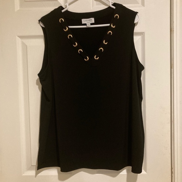 Carmen Marc Valvo Women’s Blouse Top Black W/ decorations Sz. 1X - Picture 3 of 8
